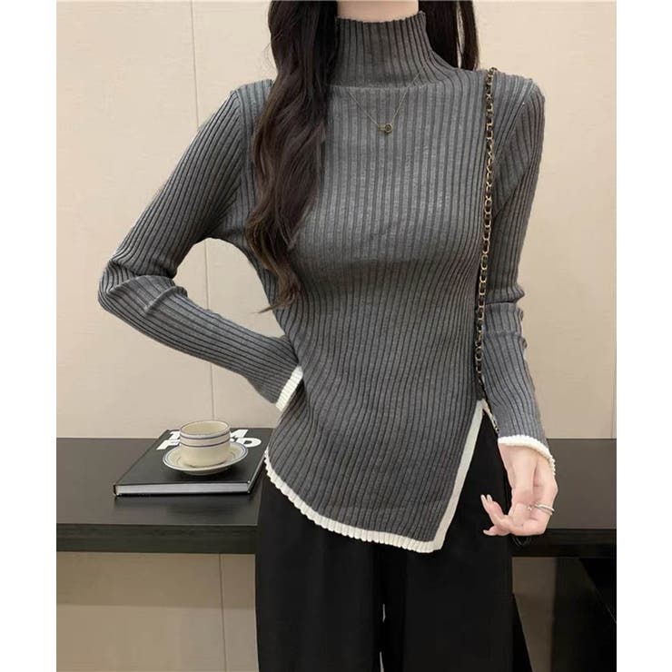 配色ハイネックニットセーター リブニット | Miniministore | 詳細画像8 