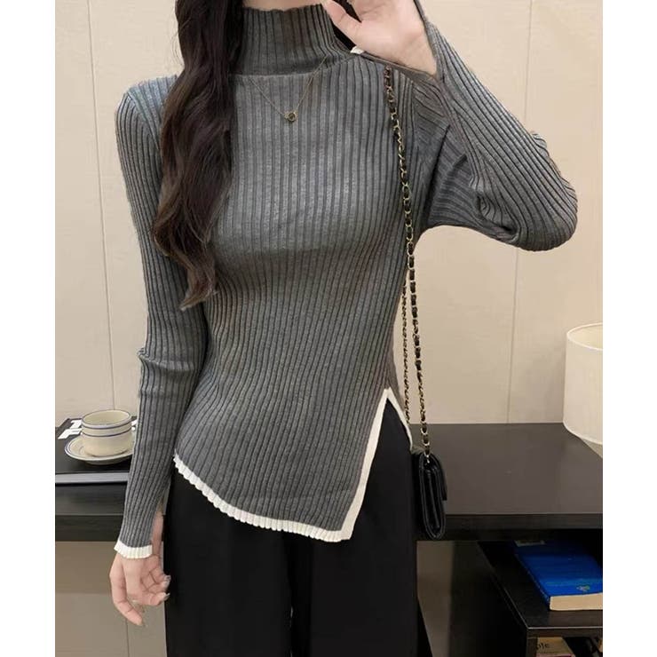 配色ハイネックニットセーター リブニット | Miniministore | 詳細画像9 