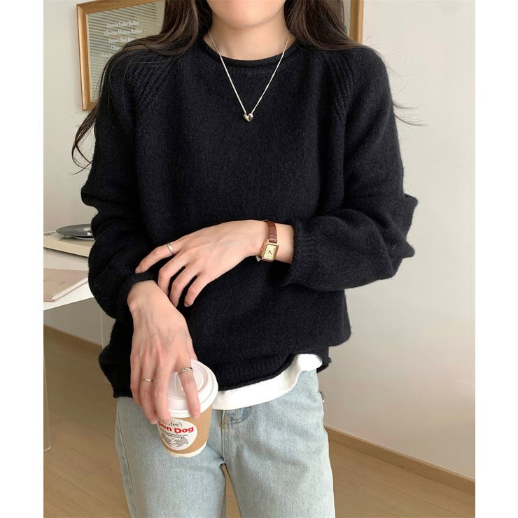 ブラック | セーター レディース ボリューム袖 無地 | Miniministore