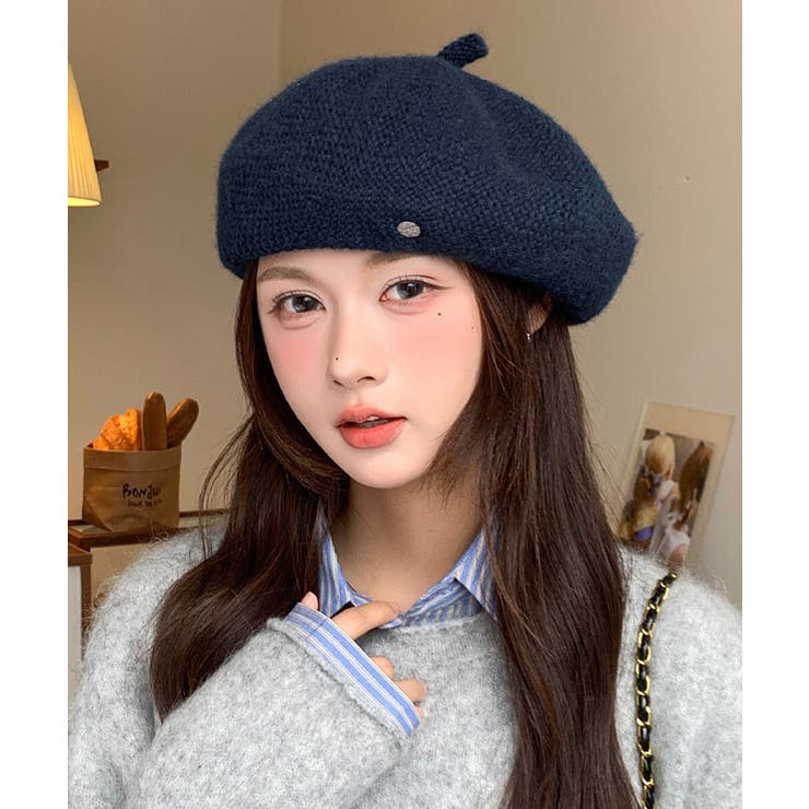 ネイビー | レディース ベレー帽 秋冬 飾り | Miniministore