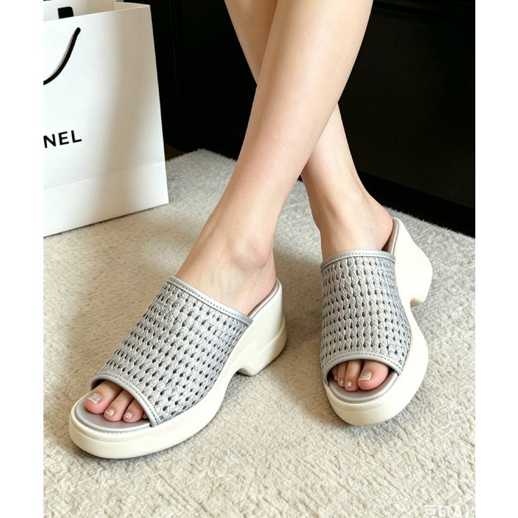 シルバー | 厚底 メッシュ ミュールサンダル 韓国風 | Miniministore