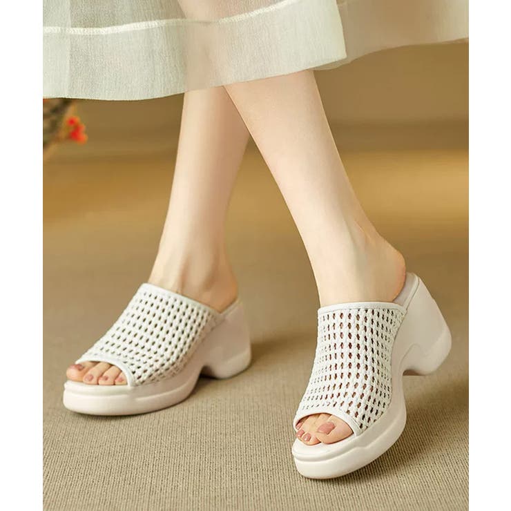 オフホワイト | 厚底 メッシュ ミュールサンダル 韓国風 | Miniministore