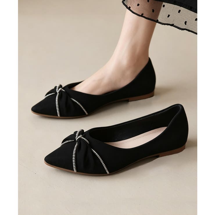 ブラック | レディース フラットパンプス ねじりデザイン | SUNSHINE CLOSET