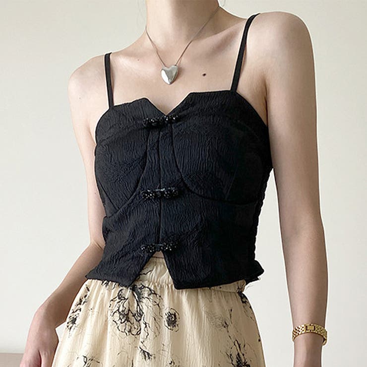 レア チャーム付き キャミソール カップ付き キャミソール チャイナ風[品番：II000008892