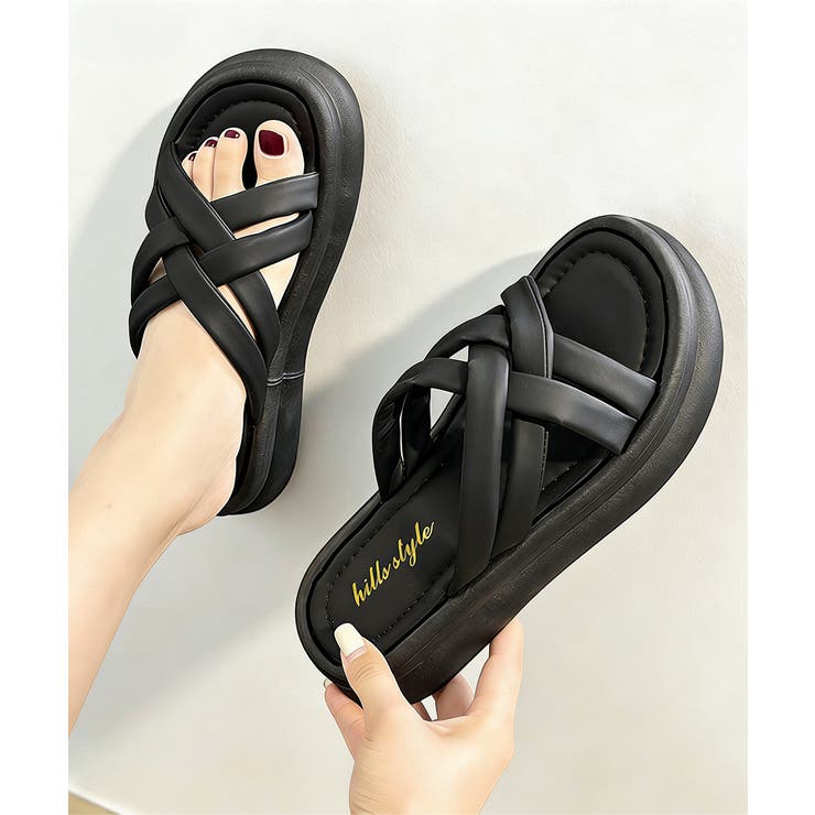 ブラック | 厚底サンダル クロスサンダル 美脚 夏 | Miniministore