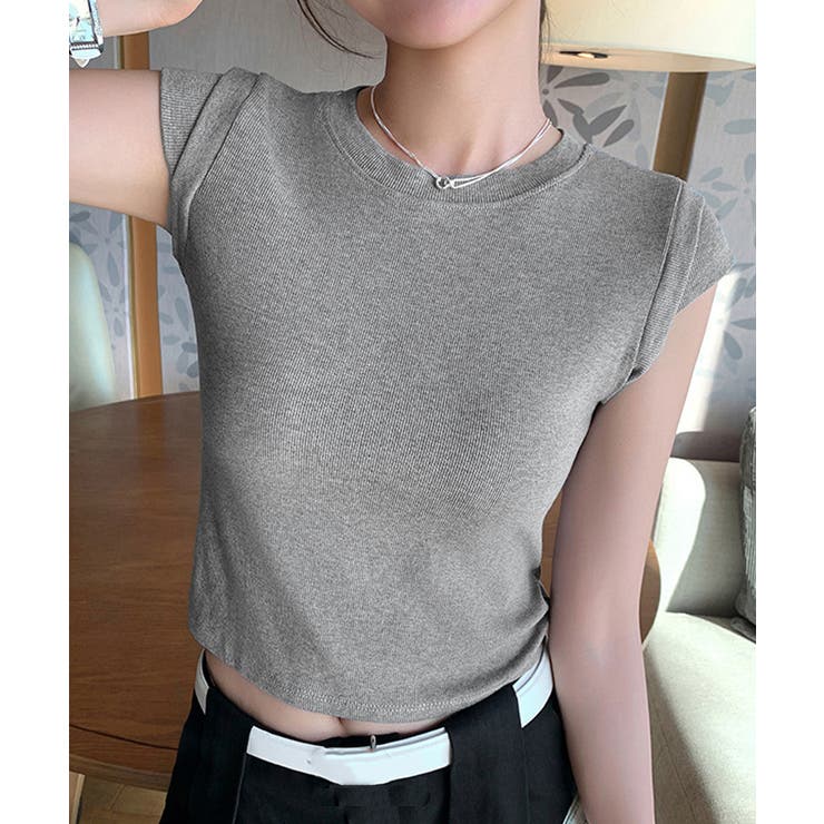 グレー | 半袖Tシャツ クロップド丈 丸首 夏服 | Miniministore