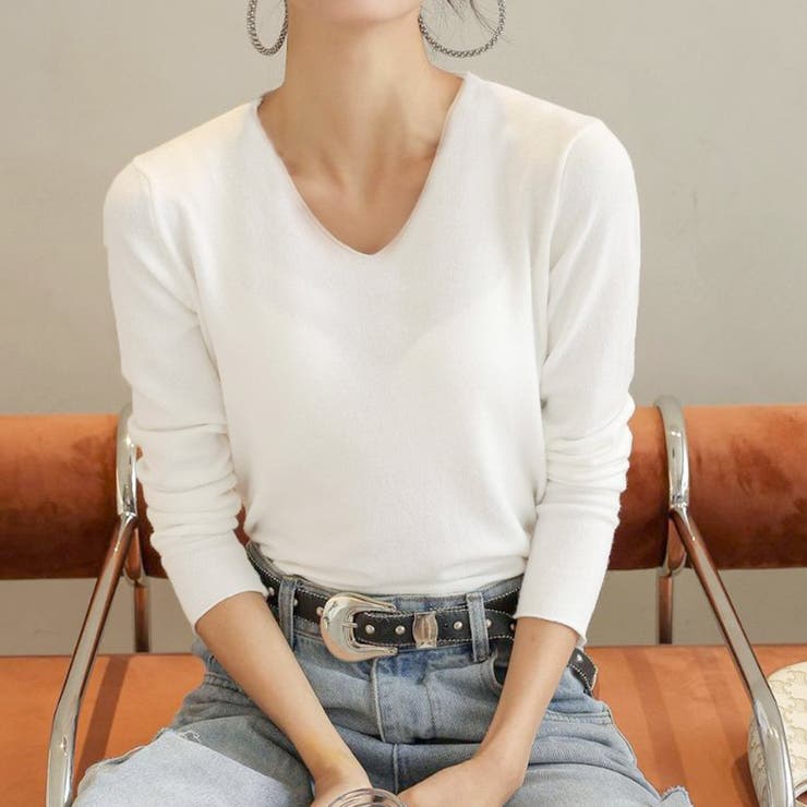 ホワイト | 無地ニットトップス Vネック レディース | SUNSHINE CLOSET