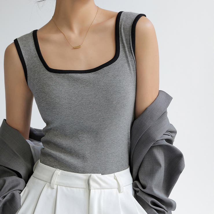 グレー | タンクトップ スクエアネック 韓国 夏服 | Miniministore