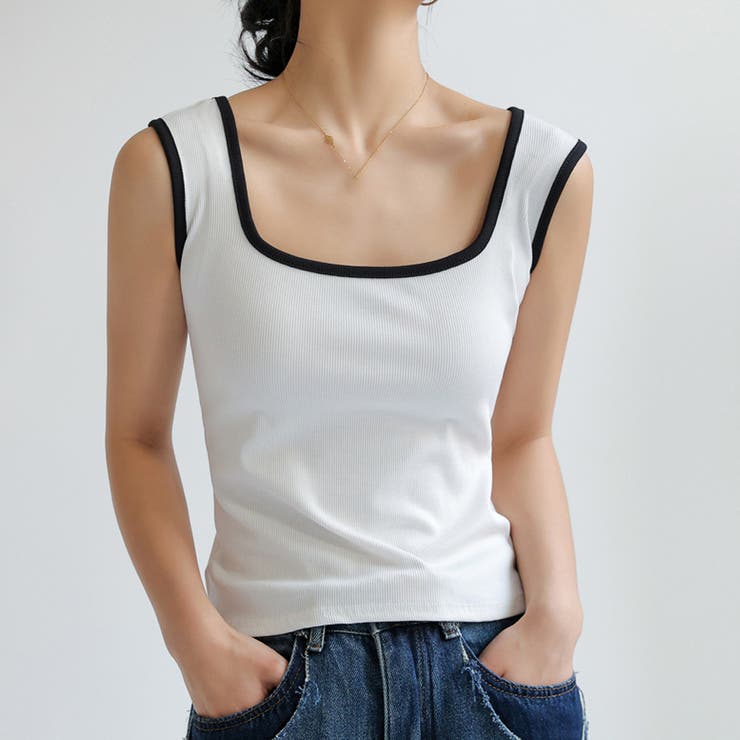 ホワイト | タンクトップ スクエアネック 韓国 夏服 | Miniministore