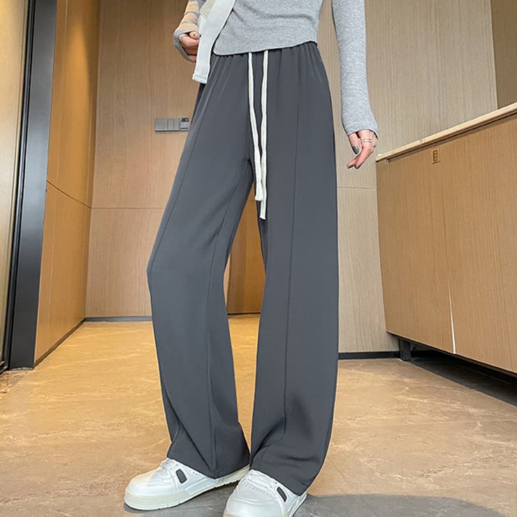 グレー | セミワイドパンツ 無地 レディース 5色 | Miniministore