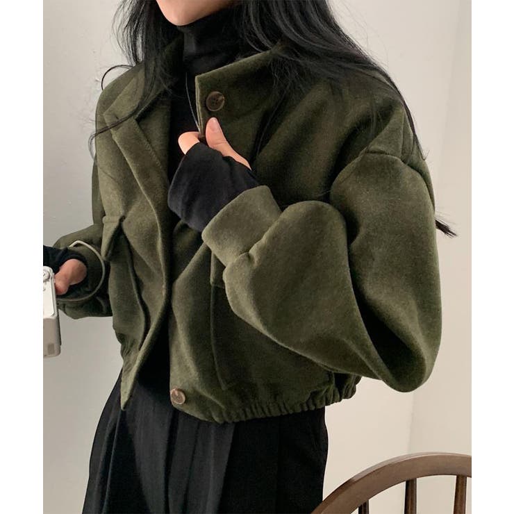 カーキ | ショート丈ジャケット レディース 無地 | Miniministore