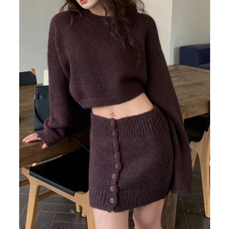 ボルドー | ニットセットアップ セーター スカート | Miniministore