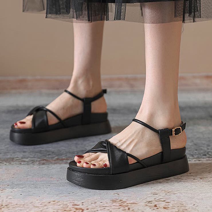 ブラック | 厚底サンダル レディース ベルト 全2色 | Miniministore