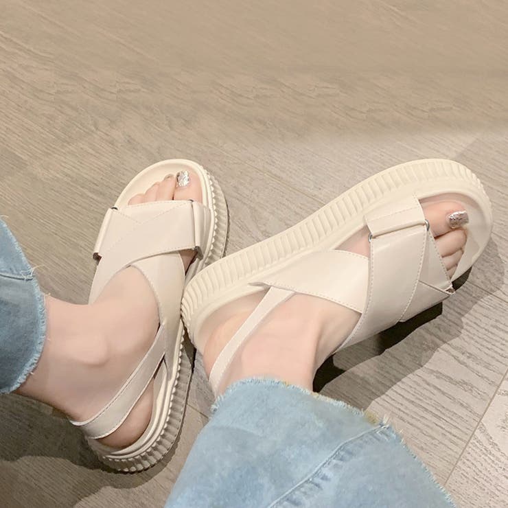 厚底 クロスベルト サンダル レディース[品番：II000008552