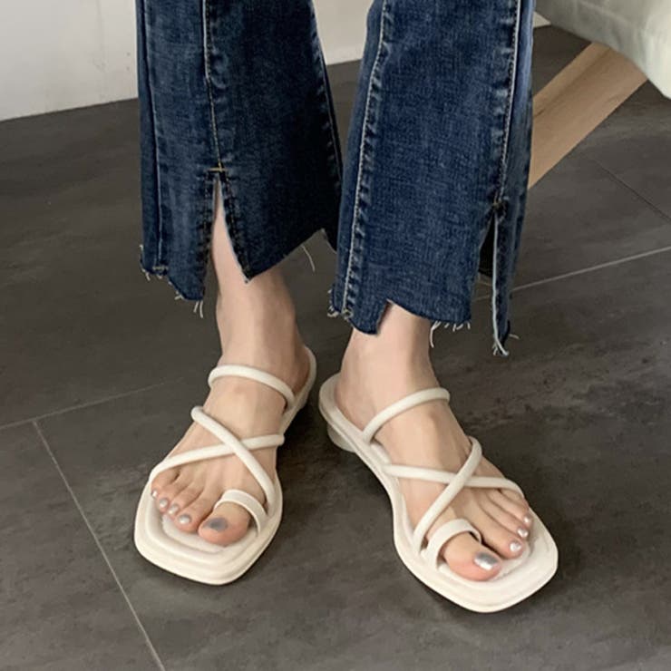 アイボリー | トングサンダル ローヒール ストラップ夏 | Miniministore