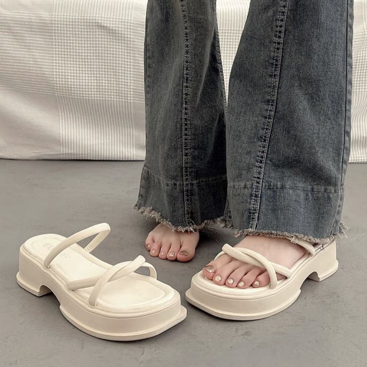 アイボリー | 厚底サンダル ミュールサンダル 美脚 夏 | Miniministore
