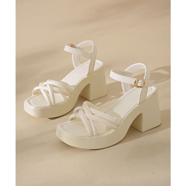 アイボリー | サンダル 厚底太ヒール クロスストラップ | SUNSHINE CLOSET