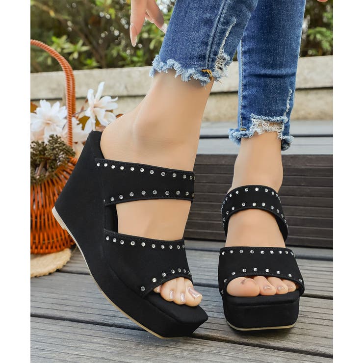 ブラック | ウエッジソール 厚底サンダル 美脚 夏靴 | Miniministore