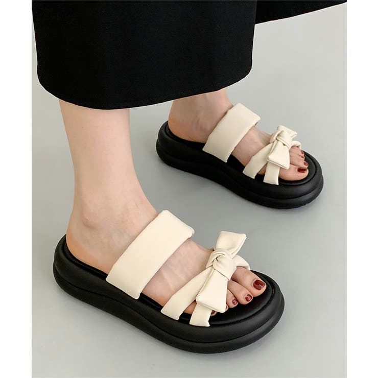 アイボリー | ミュールサンダル レディース リボン | Miniministore