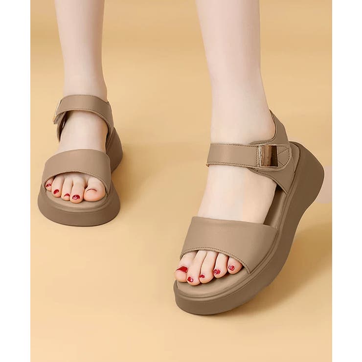 ベージュ | 厚底 ベルクロサンダル 美脚 韓国風夏靴 | Miniministore