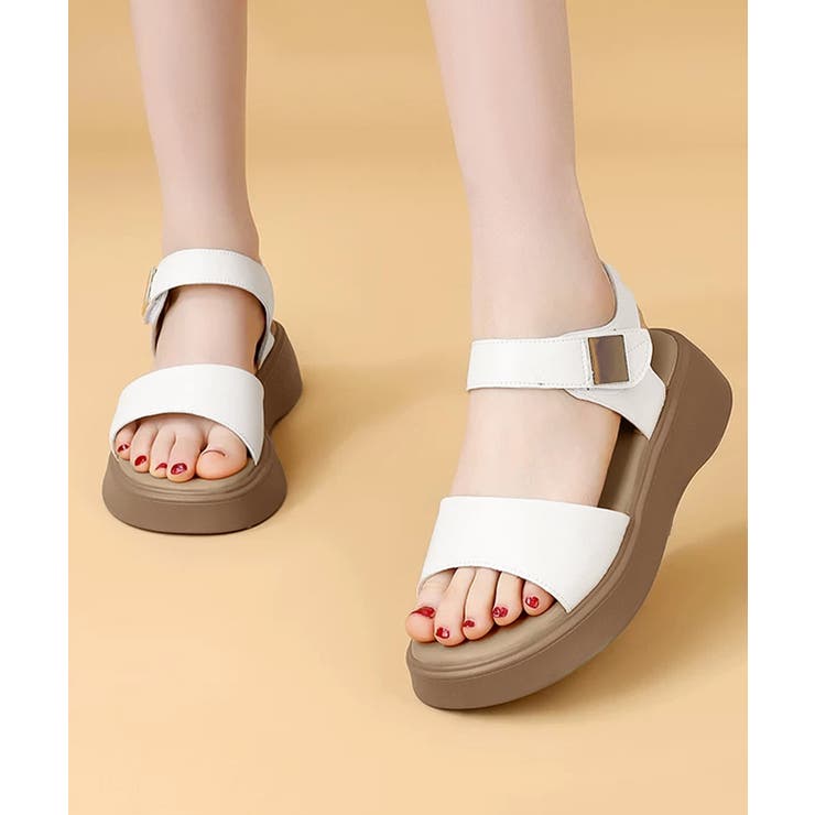 ホワイト | 厚底 ベルクロサンダル 美脚 韓国風夏靴 | Miniministore