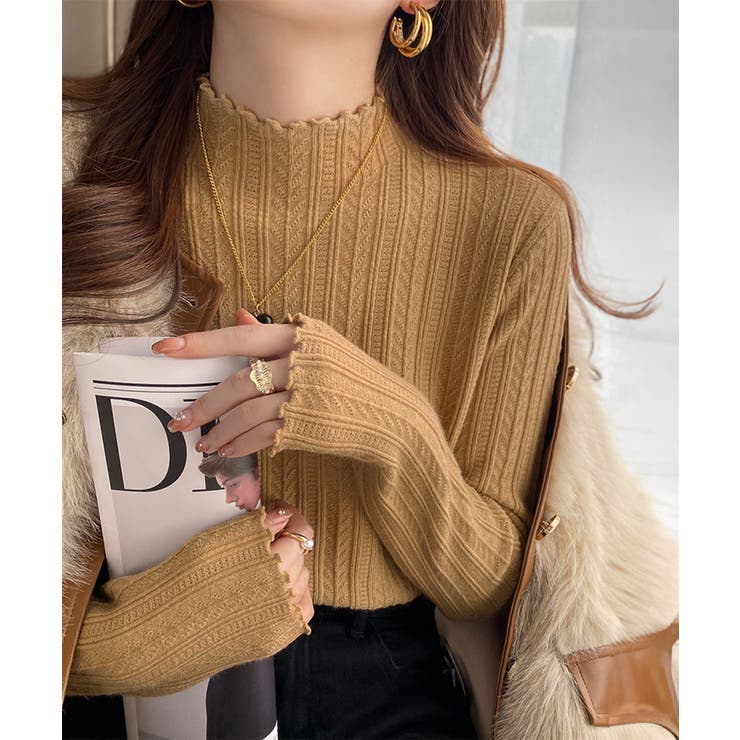 ライトブラウン | ニットソー 長袖 プチハイネック 韓国風 | Miniministore