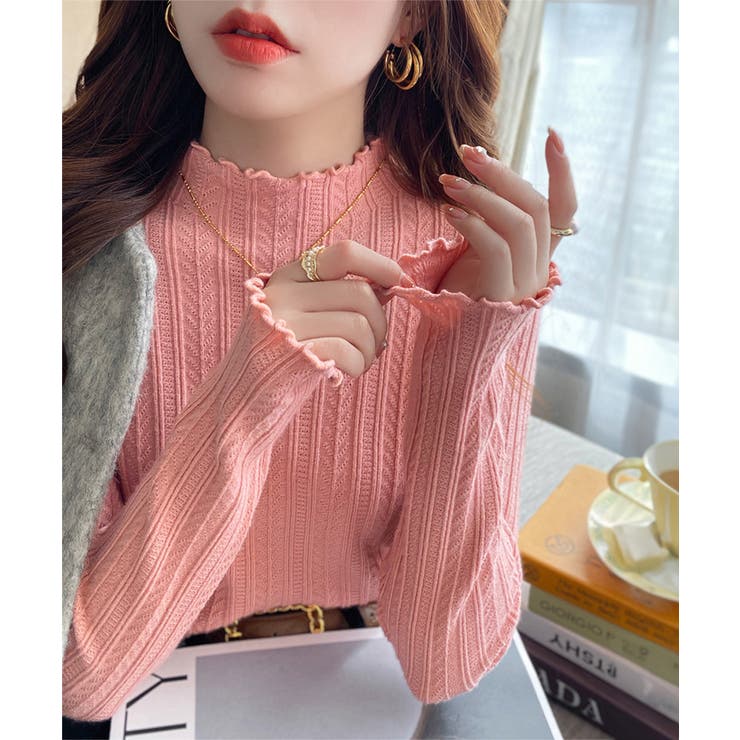 ピンク | ニットソー 長袖 プチハイネック 韓国風 | Miniministore