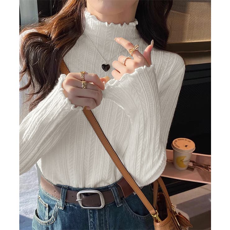 ホワイト | ニットソー 長袖 プチハイネック 韓国風 | Miniministore