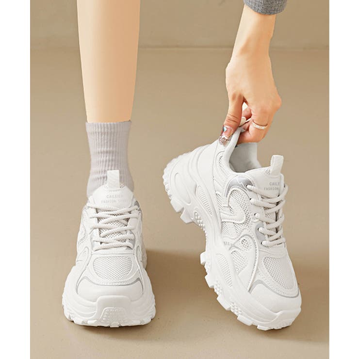 ホワイト | 厚底メッシュスニーカー 美脚 韓国風靴黒 | Miniministore
