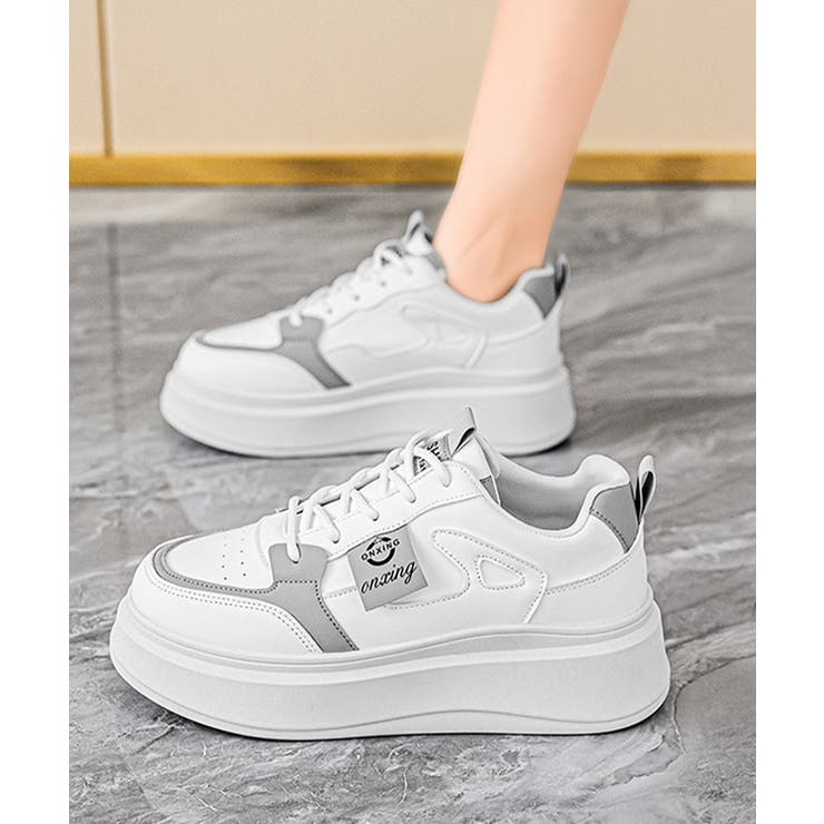 ホワイト*グレー | スニーカー レディース 厚底ボリューム靴 | Miniministore
