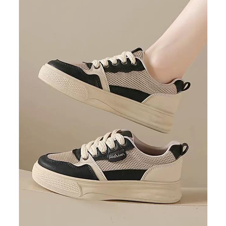 ブラック | 配色スニーカー レディース 厚底メッシュ | Miniministore