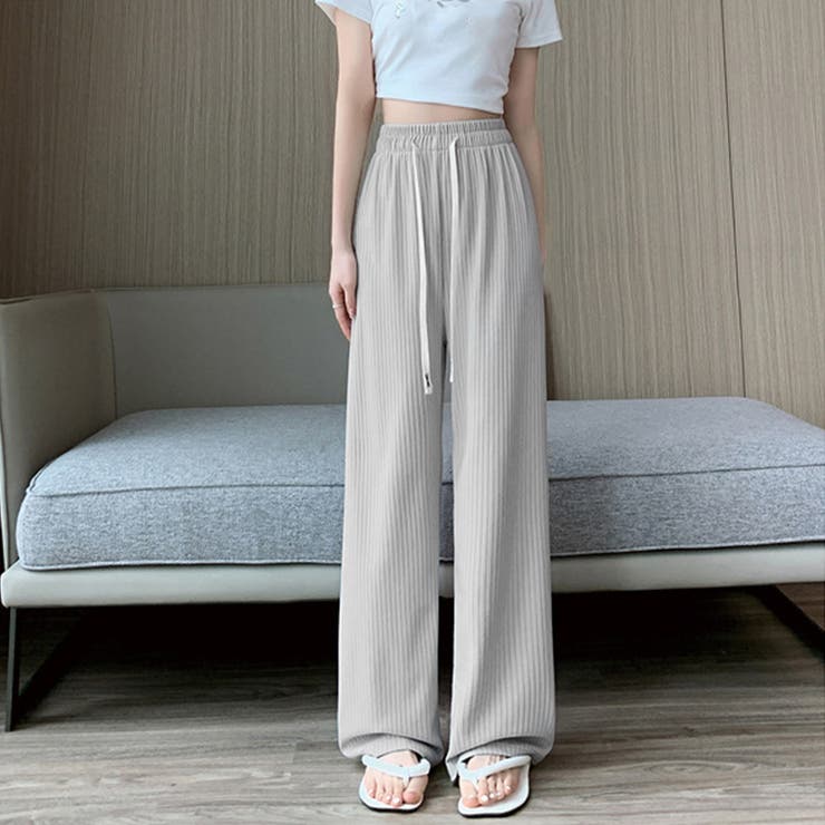 ライトグレー | セミワイドパンツ ハイウエスト 着やせ | Miniministore