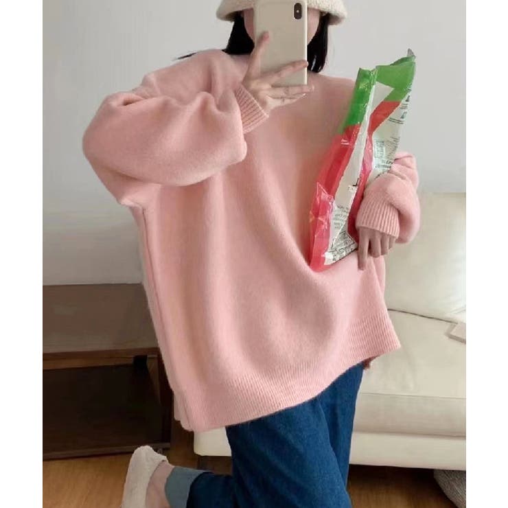 ピンク | ニットセーター カラーニット 長袖 秋冬 | Miniministore