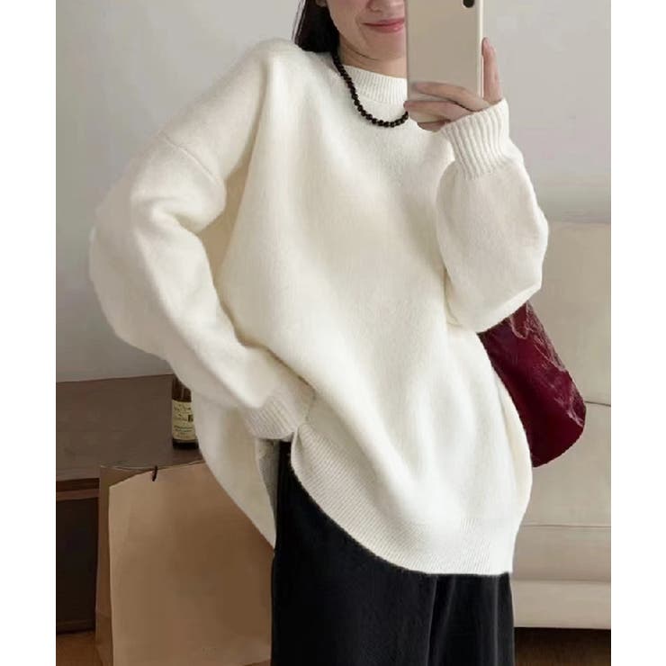 ホワイト | ニットセーター カラーニット 長袖 秋冬 | Miniministore