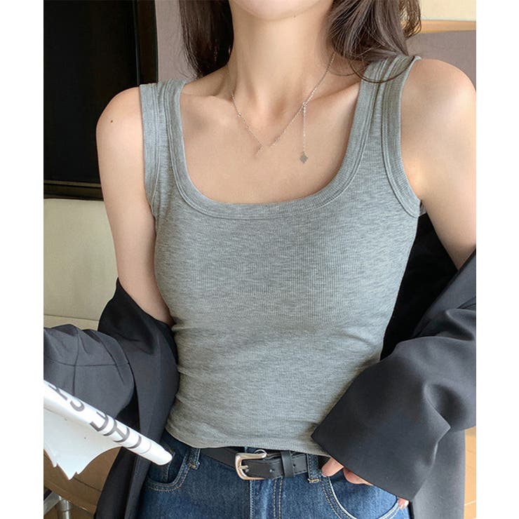 グレー | タンクトップ レディース 無地 Uネック | SUNSHINE CLOSET