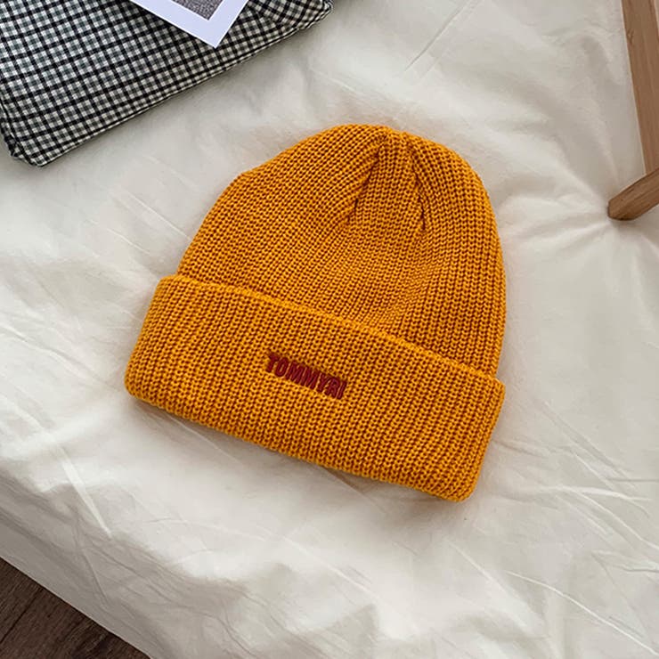 オレンジ | ニット帽子 レディース 英字ロゴ 7色 | Miniministore