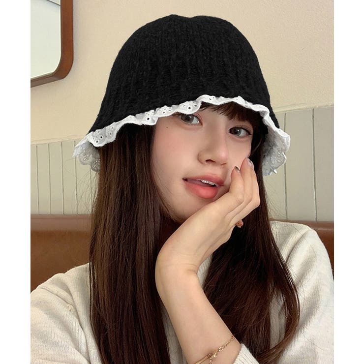 ブラック | ニットハット レース レディース | SUNSHINE CLOSET