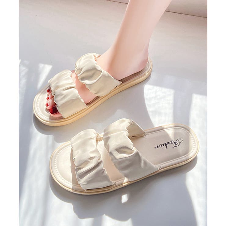 アイボリー | スリッパサンダル レディース ギャザー | Miniministore