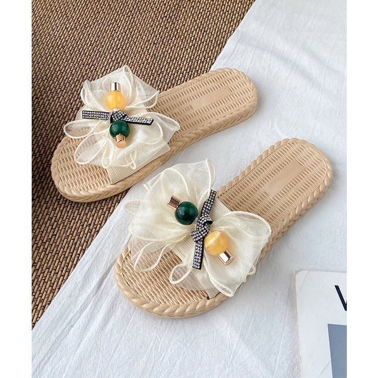 アイボリー | リボンサンダル レディース スリッパ | Miniministore