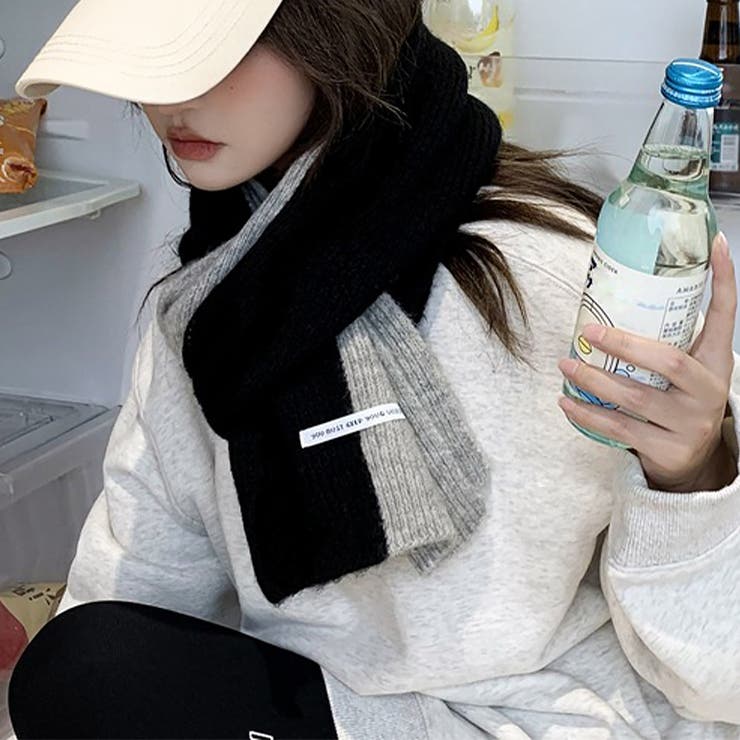 ブラック*グレー | ニットマフラー 配色 レディース 秋冬 | Miniministore