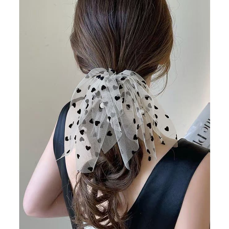 アイボリー | チュールシュシュ ハート 韓国風ヘアゴム | Miniministore