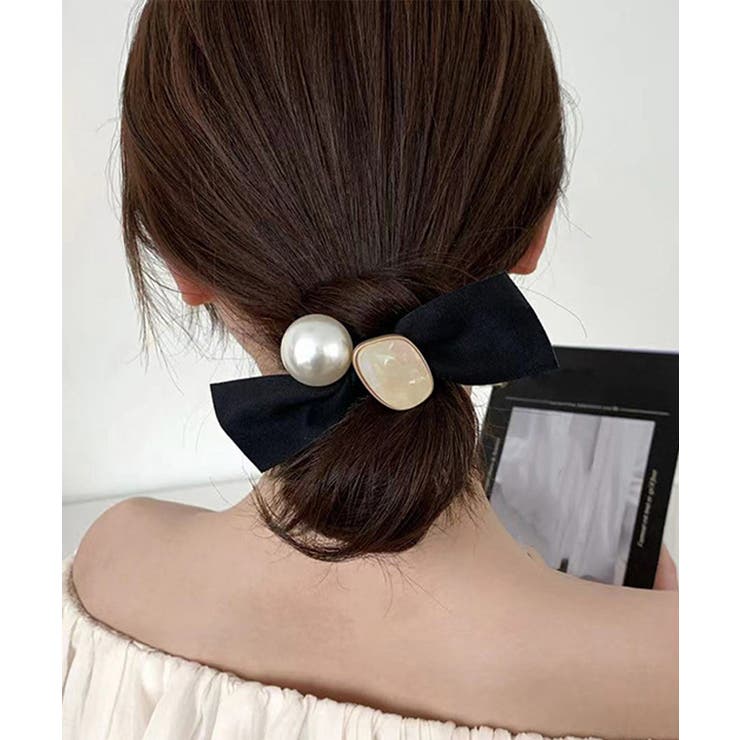 ブラック*ベージュ | パールヘアゴム レディース ポニーテール | Miniministore