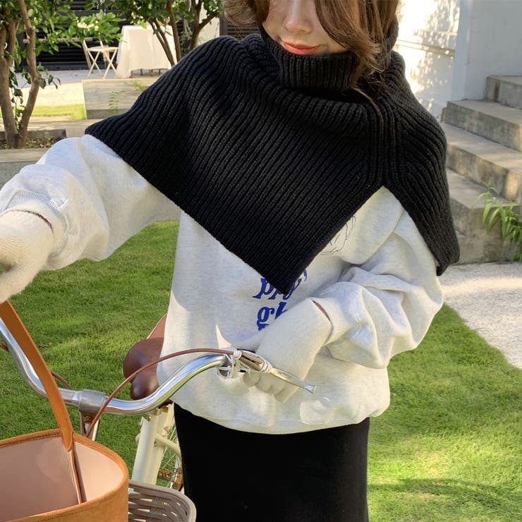 ダークベージュ】タートルネック ニットウォーマー 韓国風[品番