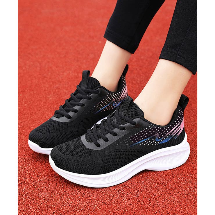 ブラック | スニーカー レースアップ 運動靴 通気性 | Miniministore