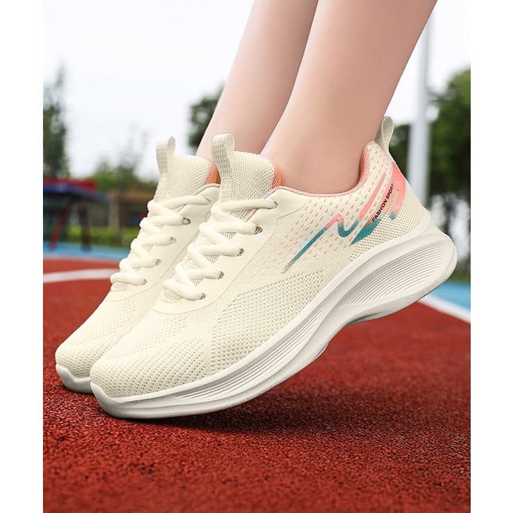 クリーム | スニーカー レースアップ 運動靴 通気性 | Miniministore