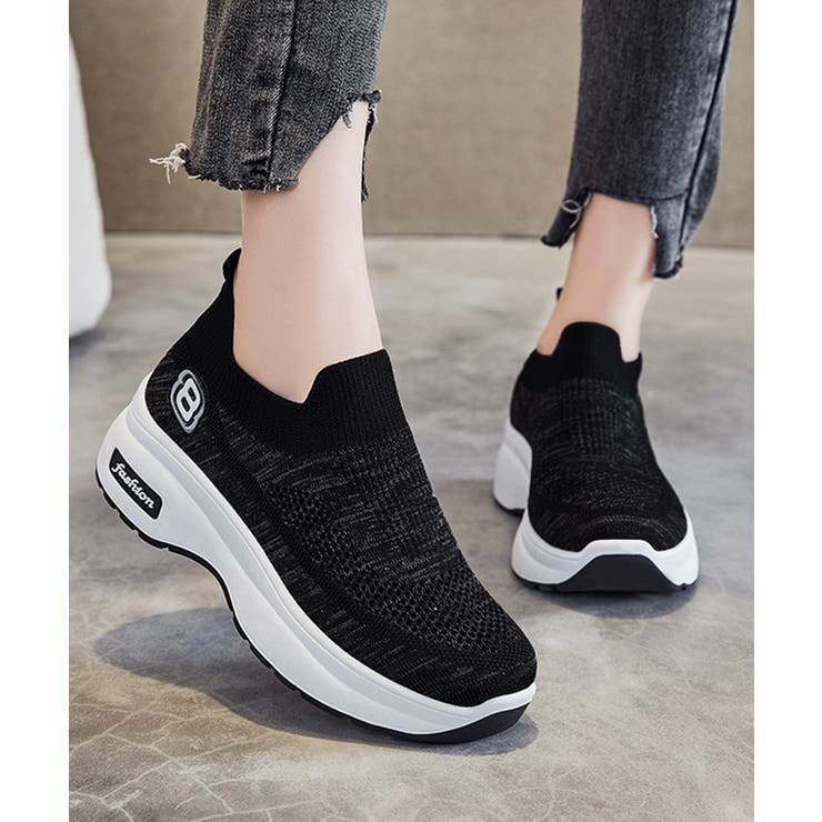 ブラック | ニットスニーカー レディース 運動靴 | Miniministore