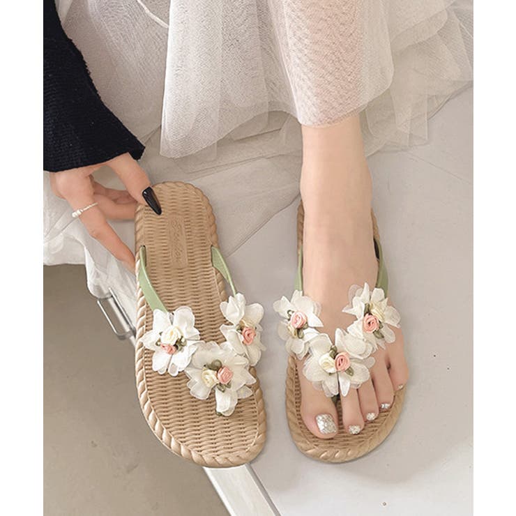 ミント | レディース サマーサンダル 花モチーフ | SUNSHINE CLOSET