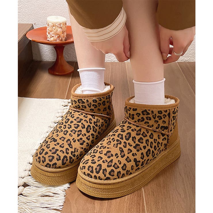 キャメル | 厚底ムートンブーツ レオパード柄 裏起毛 | Miniministore
