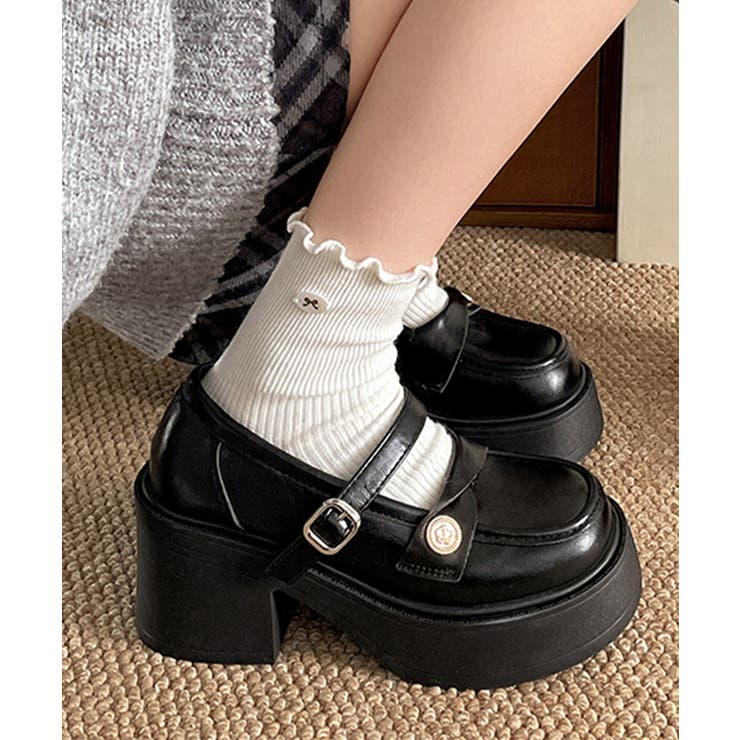 ブラック | 厚底ローファー レディース 太ヒール | Miniministore