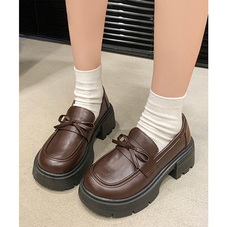 ブラウン | ローファー レディース レザー調 リボン | SUNSHINE CLOSET